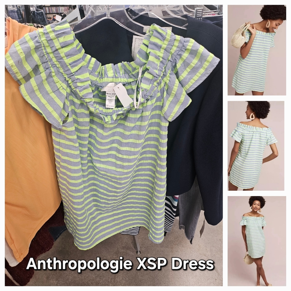 Corey Lynn Calter Anthropologie Bayside Off-The-Shoulder Striped Dress Size XSP